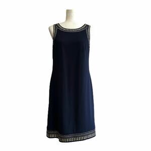 Jessica Howard Dress Navy Blue Gold Studded Embellishment Sleeveless Size 8